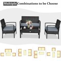 4 Pieces Patio Rattan Cushioned Furniture Set with Loveseat and Table
