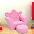 Children Upholstered Princess Sofa with Ottoman and Diamond Decoration for Boys and Girls