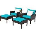 5 Pieces Patio Rattan Sofa Ottoman Furniture Set with Cushions - Gallery View 30 of 46