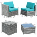 8 Piece Wicker Sofa Rattan Dining Set Patio Furniture with Storage Table - Gallery View 27 of 65