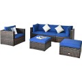 6 Pieces Patio Rattan Furniture Set with Sectional Cushion - Gallery View 20 of 62