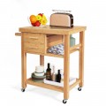 Bamboo Kitchen Trolley Cart with Tower Rack and Drawers - Gallery View 8 of 10