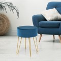 Round Velvet Ottoman Footrest Stool Side Table Dressing Chair with Metal Legs - Gallery View 25 of 29