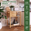 Bamboo Kitchen Trolley Cart with Tower Rack and Drawers - Gallery View 2 of 10
