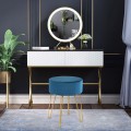 Round Velvet Ottoman Footrest Stool Side Table Dressing Chair with Metal Legs - Gallery View 19 of 29