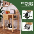 Bamboo Kitchen Trolley Cart with Tower Rack and Drawers - Gallery View 9 of 10