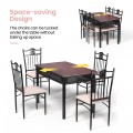5 Pieces Dining Set Wood Metal Table and 4 Chairs with Cushions