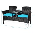 Patio Rattan Conversation Set with Seat and Sofa