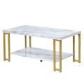 2-Tier Rectangular Modern Coffee Table with Gold Print Metal Frame - Gallery View 3 of 12