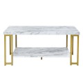 2-Tier Rectangular Modern Coffee Table with Gold Print Metal Frame - Gallery View 11 of 12
