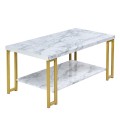 2-Tier Rectangular Modern Coffee Table with Gold Print Metal Frame - Gallery View 10 of 12