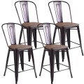 Set of 4 Industrial Metal Counter Stool Dining Chairs with Removable Backrest - Gallery View 3 of 23