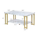 2-Tier Rectangular Modern Coffee Table with Gold Print Metal Frame - Gallery View 4 of 12