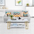 2-Tier Rectangular Modern Coffee Table with Gold Print Metal Frame - Gallery View 2 of 12