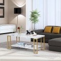 2-Tier Rectangular Modern Coffee Table with Gold Print Metal Frame - Gallery View 6 of 12