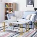 2-Tier Rectangular Modern Coffee Table with Gold Print Metal Frame - Gallery View 1 of 12