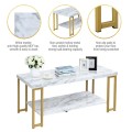 2-Tier Rectangular Modern Coffee Table with Gold Print Metal Frame - Gallery View 12 of 12