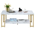 2-Tier Rectangular Modern Coffee Table with Gold Print Metal Frame - Gallery View 8 of 12