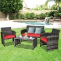 4 Pieces Patio Rattan Furniture Set with Glass Table and Loveseat - Gallery View 11 of 50
