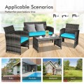 4 Pieces Patio Rattan Furniture Set with Glass Table and Loveseat - Gallery View 22 of 50