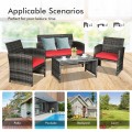 4 Pieces Patio Rattan Furniture Set with Glass Table and Loveseat - Gallery View 12 of 50