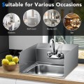 Stainless Steel Sink Wall Mount Hand Washing Sink with Faucet and Side Splash - Gallery View 3 of 11