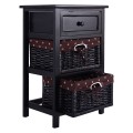 3 Tiers Wooden Storage Nightstand with 2 Baskets and 1 Drawer - Gallery View 16 of 23