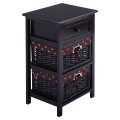 3 Tiers Wooden Storage Nightstand with 2 Baskets and 1 Drawer - Gallery View 13 of 23