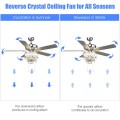 52 Inch Crystal Ceiling Fan Lamp with 5 Reversible Blades - Gallery View 2 of 20