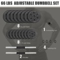 66 Lbs Fitness Dumbbell Weight Set with Adjustable Weight Plates and Handle - Gallery View 8 of 9
