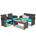 4 Pieces Patio Rattan Furniture Set with Glass Table and Loveseat - Gallery View 23 of 50