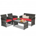 4 Pieces Patio Rattan Furniture Set with Glass Table and Loveseat - Gallery View 13 of 50