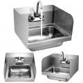 Stainless Steel Sink Wall Mount Hand Washing Sink with Faucet and Side Splash - Gallery View 8 of 11