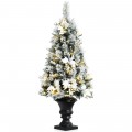 4 Feet Pre-lit Snowy Christmas Entrance Tree with White Berries and Flowers - Gallery View 3 of 10