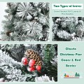 8 Feet Snow Flocked Christmas Tree Glitter Tips with Pine Cone and Red Berries - Gallery View 5 of 11