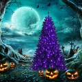 Black Artificial Christmas Halloween Tree with Purple LED Lights - Gallery View 6 of 23