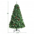 6 Feet Unlit Hinged PVC Artificial Christmas Pine Tree with Red Berries - Gallery View 4 of 10