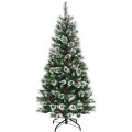 6 Feet Snow Flocked Artificial Christmas Hinged Tree with Red Berries - Gallery View 3 of 10