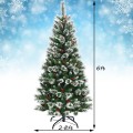 6 Feet Snow Flocked Artificial Christmas Hinged Tree with Red Berries - Gallery View 4 of 10