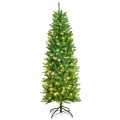5/6/7 Feet PVC Hinged Pre-lit Artificial Fir Pencil Christmas Tree with 150 Lights - Gallery View 3 of 34