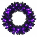 24 Inch Pre-lit Halloween Wreath with 35 Purple LED Lights - Gallery View 10 of 13