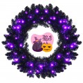 24 Inch Pre-lit Halloween Wreath with 35 Purple LED Lights - Gallery View 3 of 13