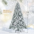 7.5 Feet Snow Flocked Hinged Artificial Christmas Tree without Lights - Gallery View 4 of 11