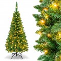 Pre-Lit Premium Hinged Artificial Fir Pencil Christmas Tree with LED Lights