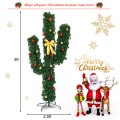 5/6/7 Feet Artificial Cactus PVC Christmas Tree with LED Lights and Ball Ornaments