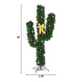 5/6/7 Feet Artificial Cactus PVC Christmas Tree with LED Lights and Ball Ornaments