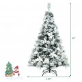 5/6/7/8 Feet Snow Flocked Christmas Tree with Berries and Poinsettia Flowers - Gallery View 4 of 28