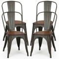 18 Inch Set of 4 Stackable Metal Dining Chair with Wood Seat - Gallery View 12 of 25