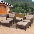 5 Pieces Patio Rattan Sofa Ottoman Furniture Set with Cushions - Gallery View 1 of 46