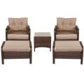 5 Pieces Patio Rattan Sofa Ottoman Furniture Set with Cushions - Gallery View 3 of 46